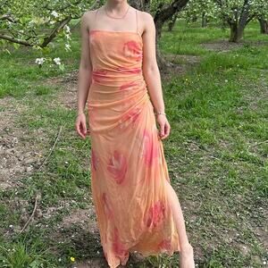 Laundry By Shelli Segal Women's Small Dress Orange Peach Silk Gown NWT Vintage